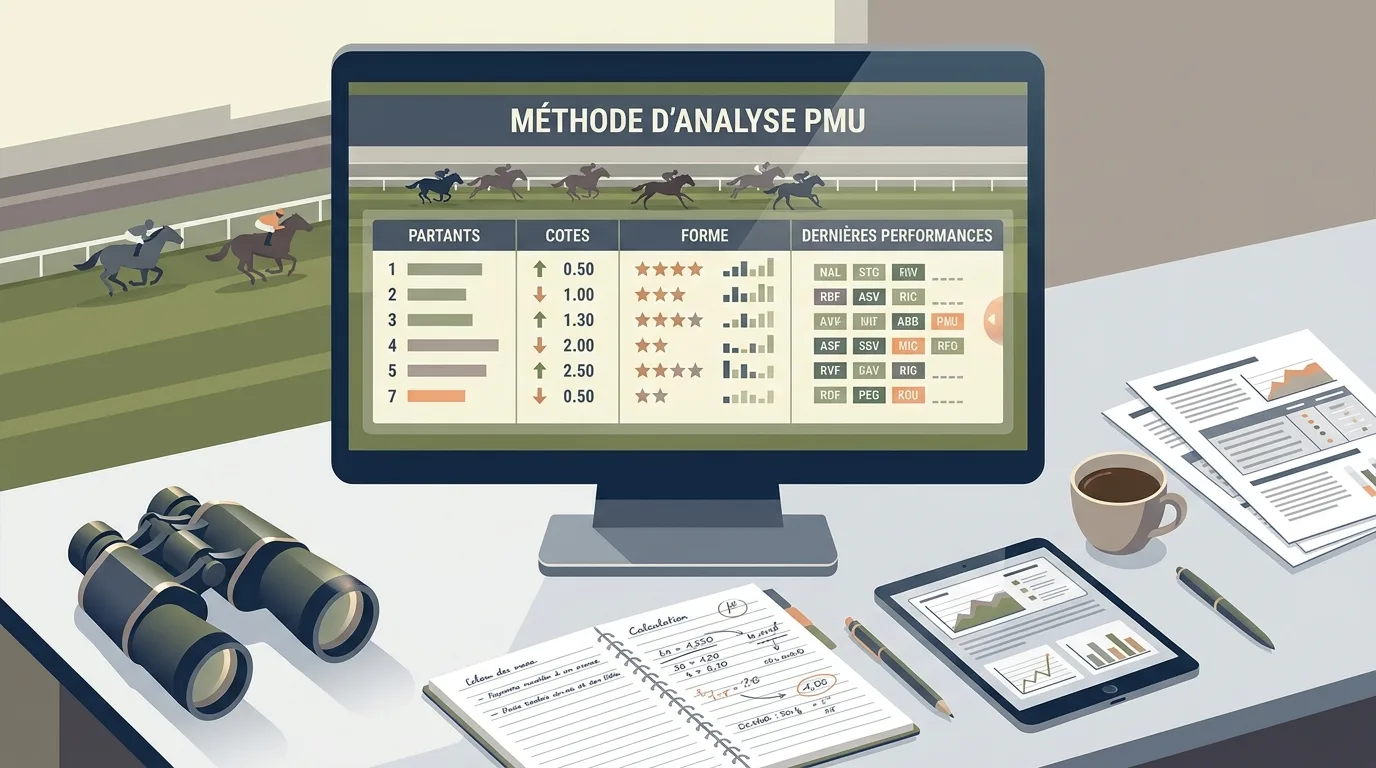 Méthode d'analyse PMU appliquée devant un écran affichant les cotes et la forme des partants à Vincennes
